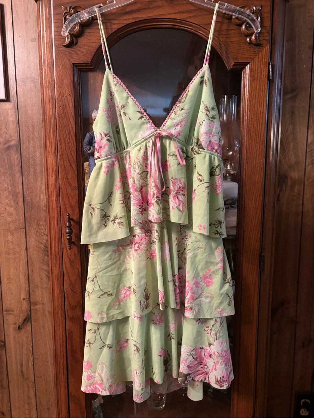 Wrapper Green and Pink Floral Tiered Sundress